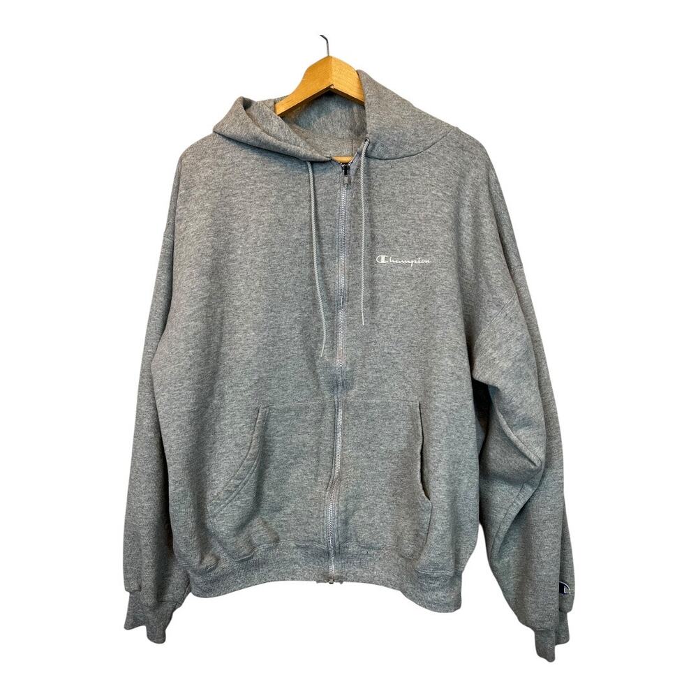 Champion Mens Hoodie Sweatshirt Full Zip Casual Grunge Gray Streetwear XL